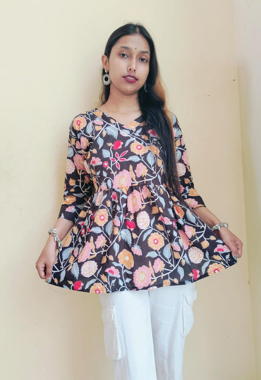 Floral angrakha short kurti