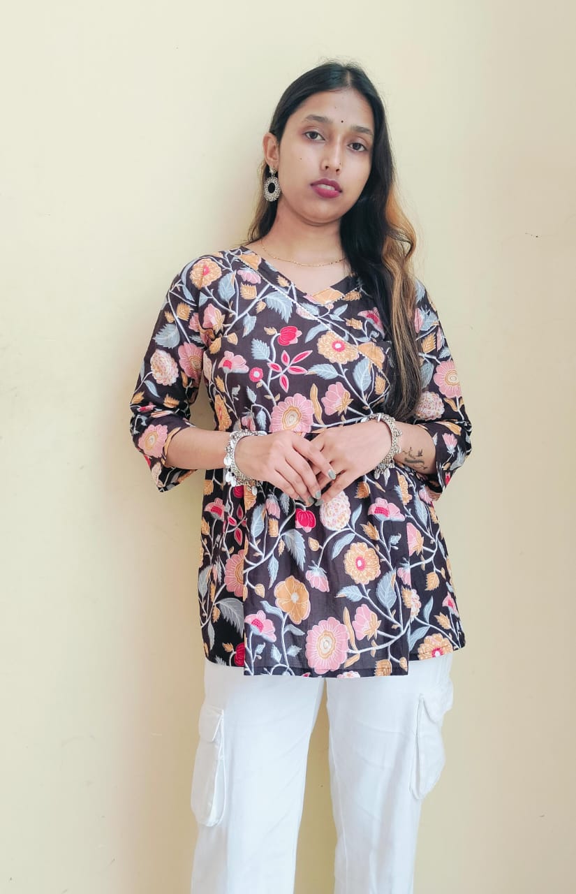 Floral angrakha short kurti