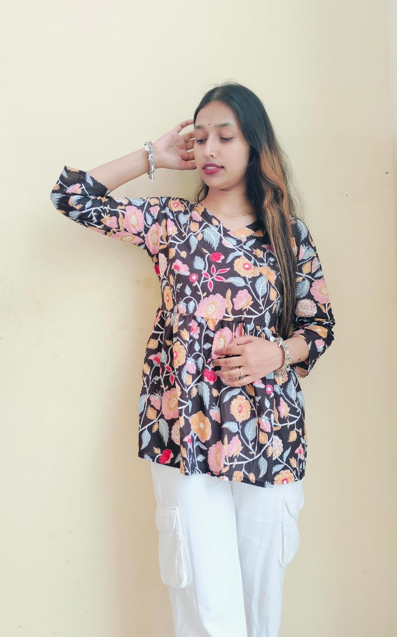 Floral angrakha short kurti