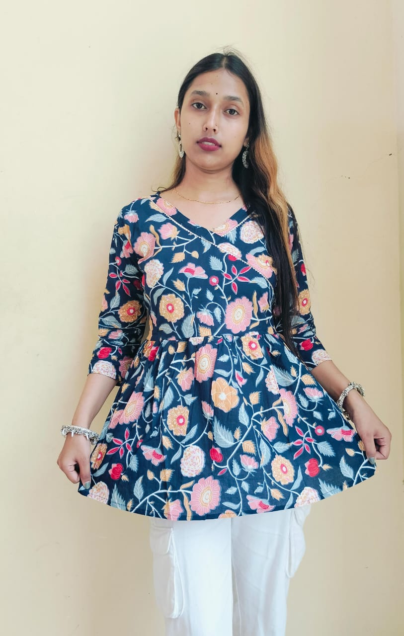 Floral angrakha short kurti